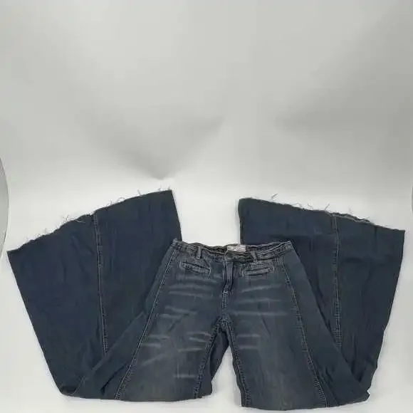 Free People Women Blue Wide Leg Flare Jeans | Size 24 Regular - Picture 6 of 7
